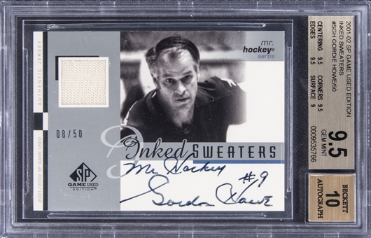 2001-02 SP Game Used Edition Inked Sweaters #SGH Gordie Howe Signed Patch Card (#08/50) - BGS GEM MINT 9.5/BGS 10